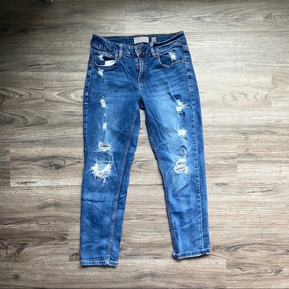 Garage Ripped Dark Wash Girlfriend Jeans - Picture 2 of 4